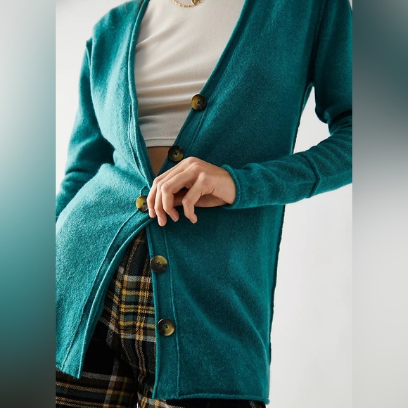 NWT Free People Wear It Well Cashmere Cardi - Lagoon XS 100% Cashmere - Picture 2 of 4